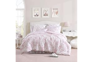 Laura Ashley- Queen Comforter Set, Reversible Cotton Bedding with Matching Sham(s), Farmhouse Home Decor, Dorm Room Essentials (Delphine Pink, Queen)