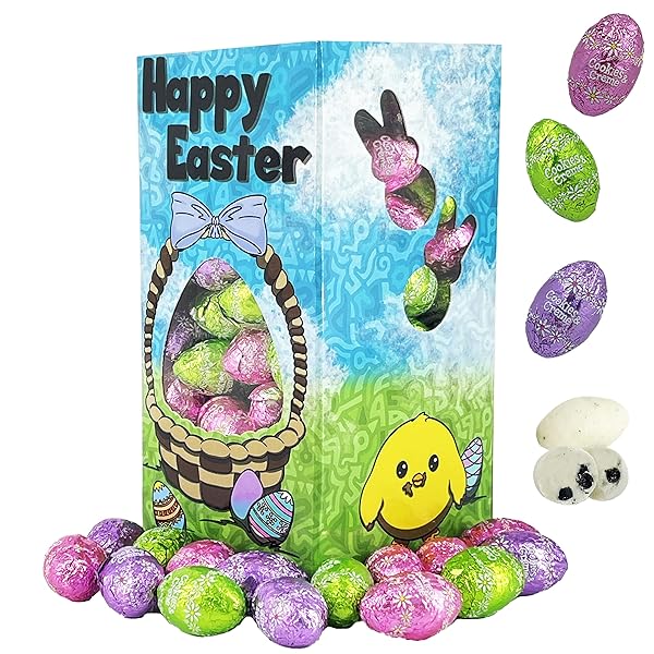 FRUIDLES EASTER COOKIES & CREAM CHOCOLATE EGGS, MULTICOLORED FOIL WRAPPED MILK CHOCOLATE IN HAPPY EASTER EGG GIFT-BOX (1 POUND)