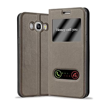 Cadorabo Hülle für Samsung Galaxy J5 2016 (6) - Hülle in Stein BRAUN – Handyhülle im Standfunktion und 2 Fenstern (View Desig