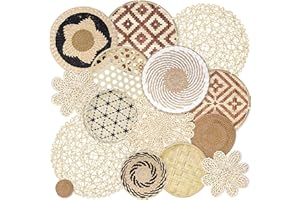 15 Pack Boho hanging Woven Wall Basket Decor, Flat Woven Seagrass Rattan Wicker Round Wall Hanging, Handmade Farmhouse Rustic