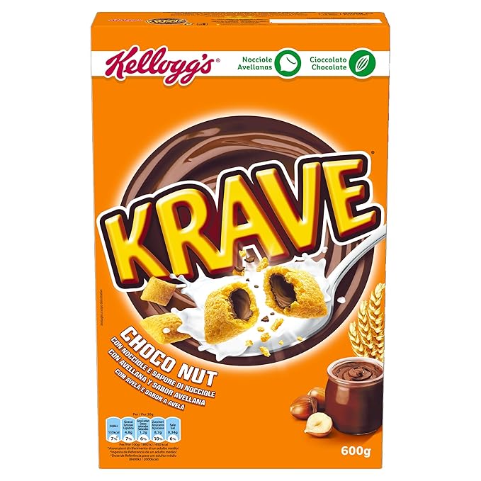 Kelloggs Cereales Krave Choco and Nuts - 6 Paquetes de 375 gr - Total: 750