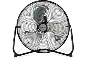 Hurricane Pro Heavy-Duty High Velocity Metal Blade Floor Fan w/ 3 Speeds, Black, 20" - Corded Electric Air Cooling Unit w/ 5300 CFM Airflow for Home, Greenhouses, Garages, Gyms & Workshops