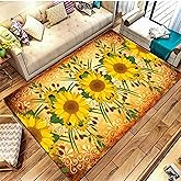 AOESELN Yellow Sunflower Area Rug,3x5ft Farmhouse Country Floral Rug, Non-Slip Washable Low Pile Soft Indoor Rug for Living R