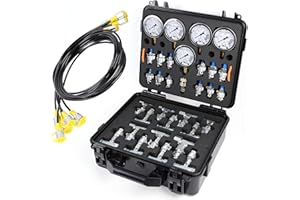 IWONGO Hydraulic Pressure Test Kit - Hydraulic Pressure Gauge 150/1500/3500/6000/9000 PSI with 14 Tee Connectors, 13 Couplings for Excavator Construction Machinery