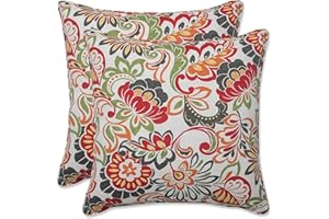 Pillow Perfect Bright Floral Indoor/Outdoor Accent Throw Pillow, Plush Fill, Weather, and Fade Resistant, Large Throw - 18.5" x 18.5", Green/Red Zoe, 2 Count