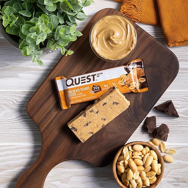 QUEST NUTRITION CHOCOLATE PEANUT BUTTER BARS, 20G PROTEIN, 1G SUGAR, 4G NET CARB, GLUTEN FREE, KETO FRIENDLY, 12 COUNT