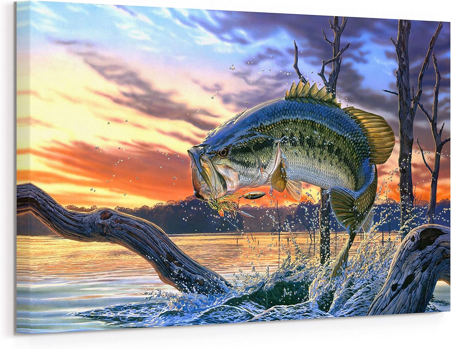 Prixas Print Large Mouth Bass Fish Canvas Wall Decor