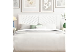 ComfIQ Serene Poplar Wood Queen Size Headboard in White, Modern Farmhouse Panel with Chevron Scoring, Casual Coastal Style, Easy Assembly, Quality Materials