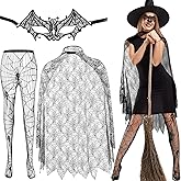 Handepo Halloween Women's Spider Web Costume Web Poncho Lace Patterned Fishnet Stockings Masquerade Eyemask for Party Costume Carnival, Black