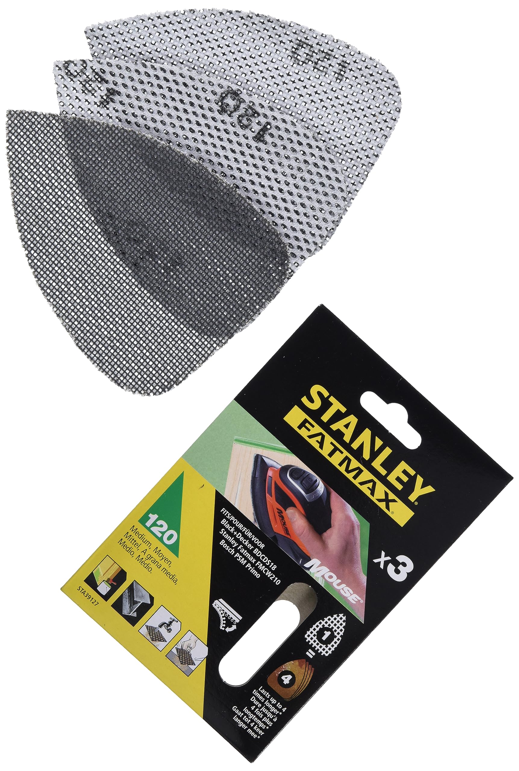 Stanley Fatmax STA39127-XJ Mesh Sanding Sheets for Black+Decker Mouse, 120G, Pack of 3