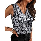 Zeagoo Women's Silk Satin Camisole Tank Tops V Neck Pleated Dressy Casual Sleeveless Blouses Summer Business Work Shirts