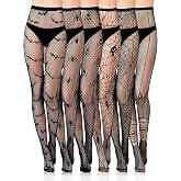 BOARDFEB 6 Pairs Halloween Fishnet Tights Black Patterned Stockings | Gothic Fishnets One Size,Lace Elastic,Net Breathable Pantyhose for Halloween Witch Outfits Sexy Dress Up