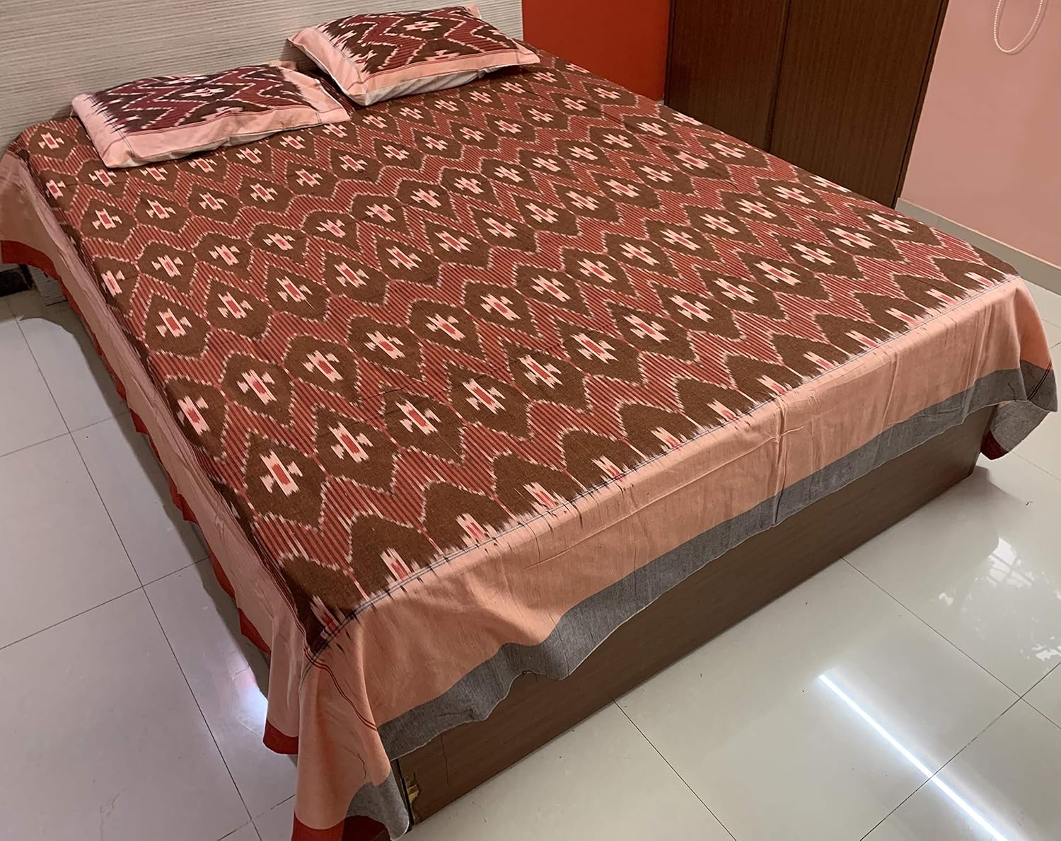 Pochampally Cotton Handloom Large Double Bedsheets 108" x 90" + 2