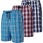 MoFiz Men's Plaid Pajama Shorts 3-Pack Woven Cotton Sleep & Lounge Shorts, Lightweight PJ Bottoms with Pockets & Button Fly