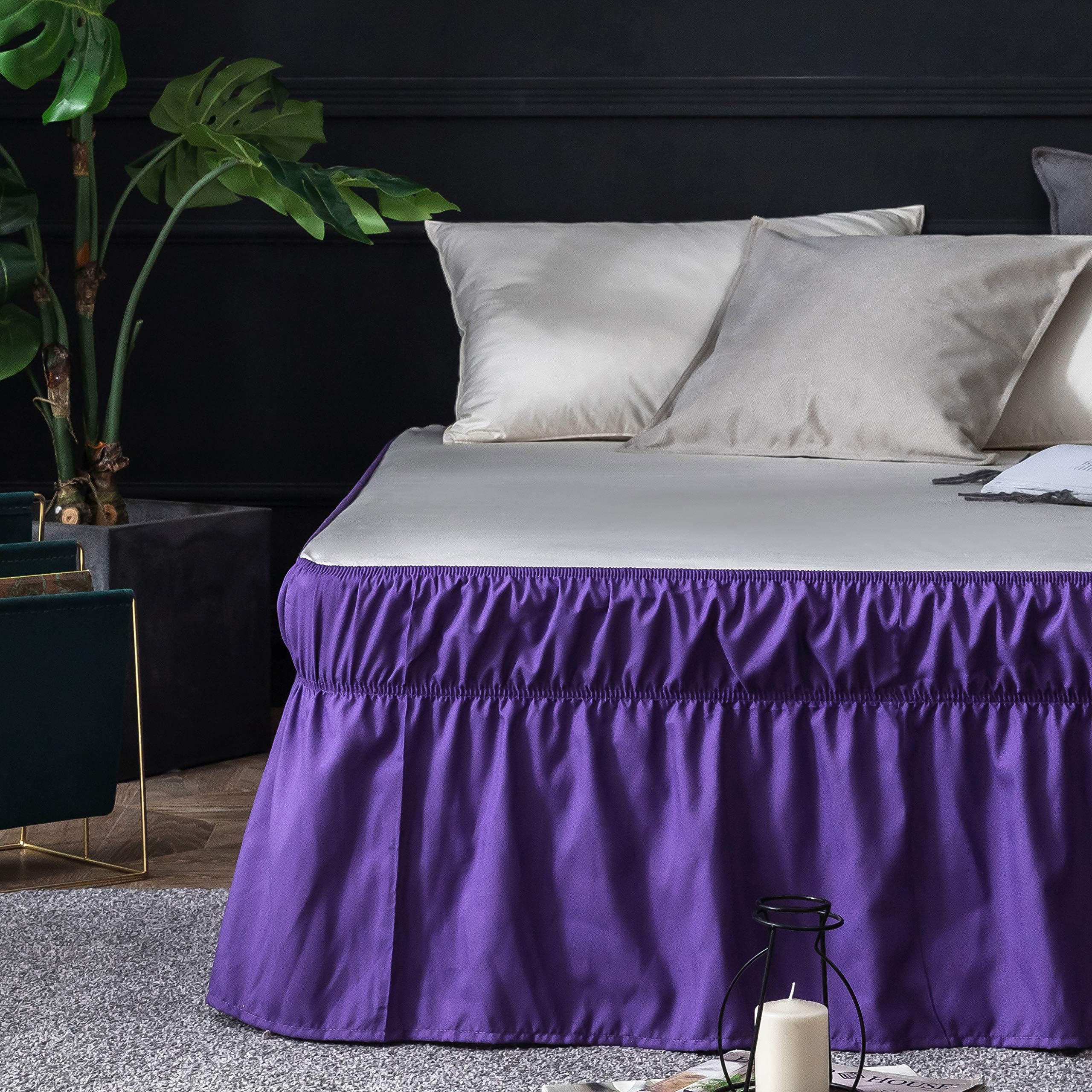 AYASW Bed Skirt Queen  Size  16 Inch Drop Dust Ruffle Premium Soft and Cozy 1800 Brushed Microfiber Three Fabric Sides Wrap Around with Elastic No Top Easy to Install Fit Queen/ King   Size  Bed  Purple