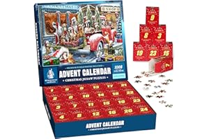 ENGFA Puzzle Advent Calendar 2024 Christmas Jigsaw Puzzles for Kids and Adults, Xmas Dogs 1008 Pieces, 24 Days Countdown to Christmas, Stocking Stuffers Christmas Puzzles Gift