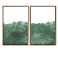 SIGNWIN Framed Canvas Print Wall Art Forest Green Ink Painting Abstract Texture Watercolor Minimalism Modern Relax/Calm for Living Room, Bedroom, Office - 16