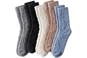 FAUSON Fuzzy Socks for Women - 5 Pair Fuzzy Socks, Cozy Socks Slipper Socks for Women