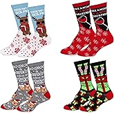 Mens & Womens Fun Novelty Holiday Christmas Hanukkah Crew Socks-4 Packs- One Size Fits Most