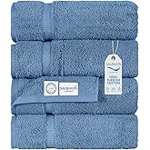 SALBAKOS 100% Turkish Cotton Bath Towels | 4 Piece Turkish Bath Towels Blue 27x54 in Standard Size | Premium Hotel Quality, Super Absorbent, Thick & Plush Turkish Bath Towel (Blue, 4 Bath Towels)