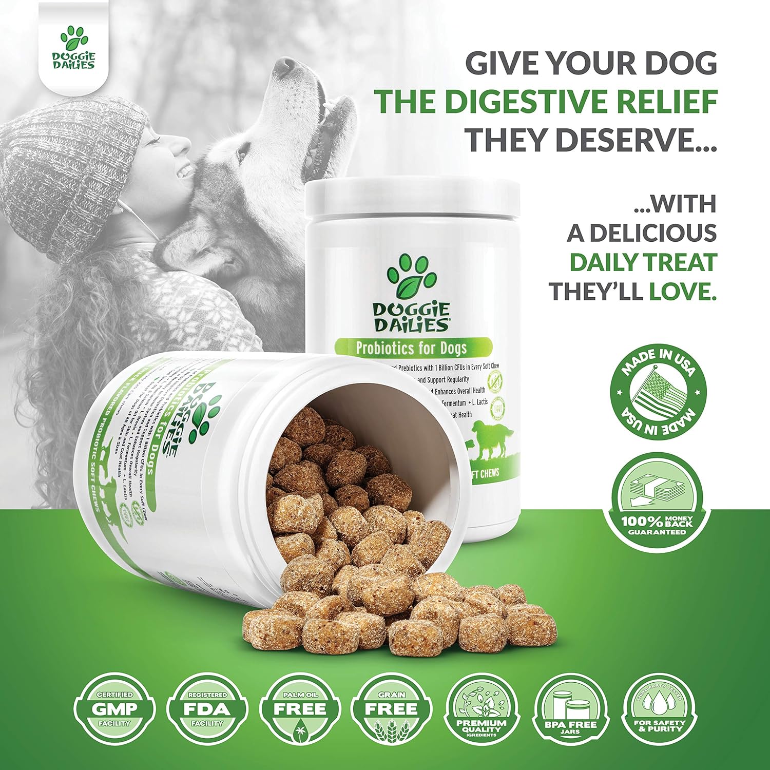 Doggie Dailies Probiotics for Dogs, 225 Soft Chews, Advanced Dog