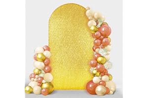 Friiko Wedding Arch Cover Sequin & Fabric 2-Sided Use 6FT Wedding Arch Stand Covers Round Top Chiara Arch Stand Cover for Wedding Birthday Party Baby Shower Ceremony Banquet Decoration, Gold