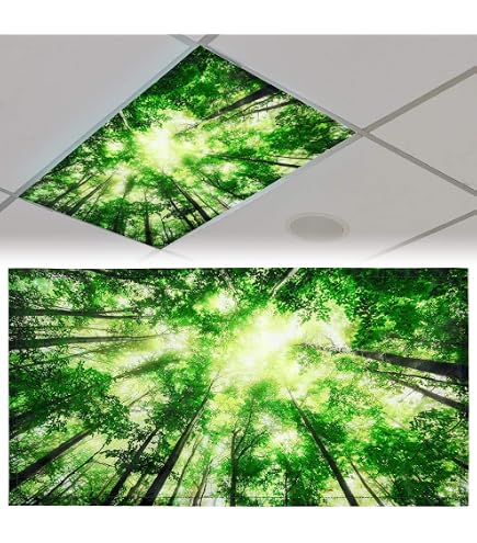 4x2 Fluorescent Light Covers – Magnetic Office Ceiling Light Filter With Forest Pattern, Reduces Glare & Eye Strain For School/Hospital/Library