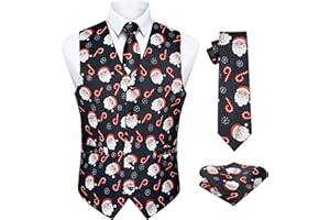 Enlision Mens Christmas Suit Vest Xmas Holiday Tree Snowflake Vest Tie Pocket Square Set Jacquard Waistcoat Party