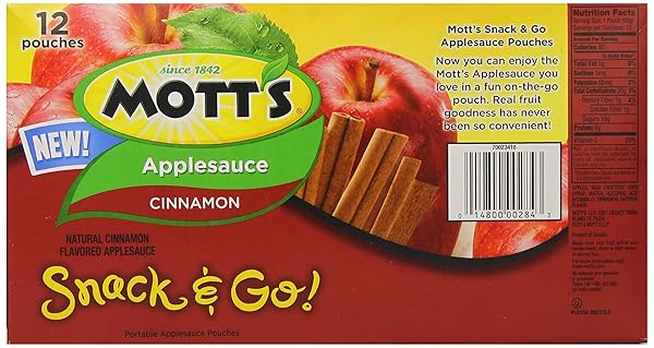 MOTT’S SNACK AND GO APPLESAUCE POUCHES, CINNAMON, 3.2 OUNCE (BOX OF 12 POUCHES)