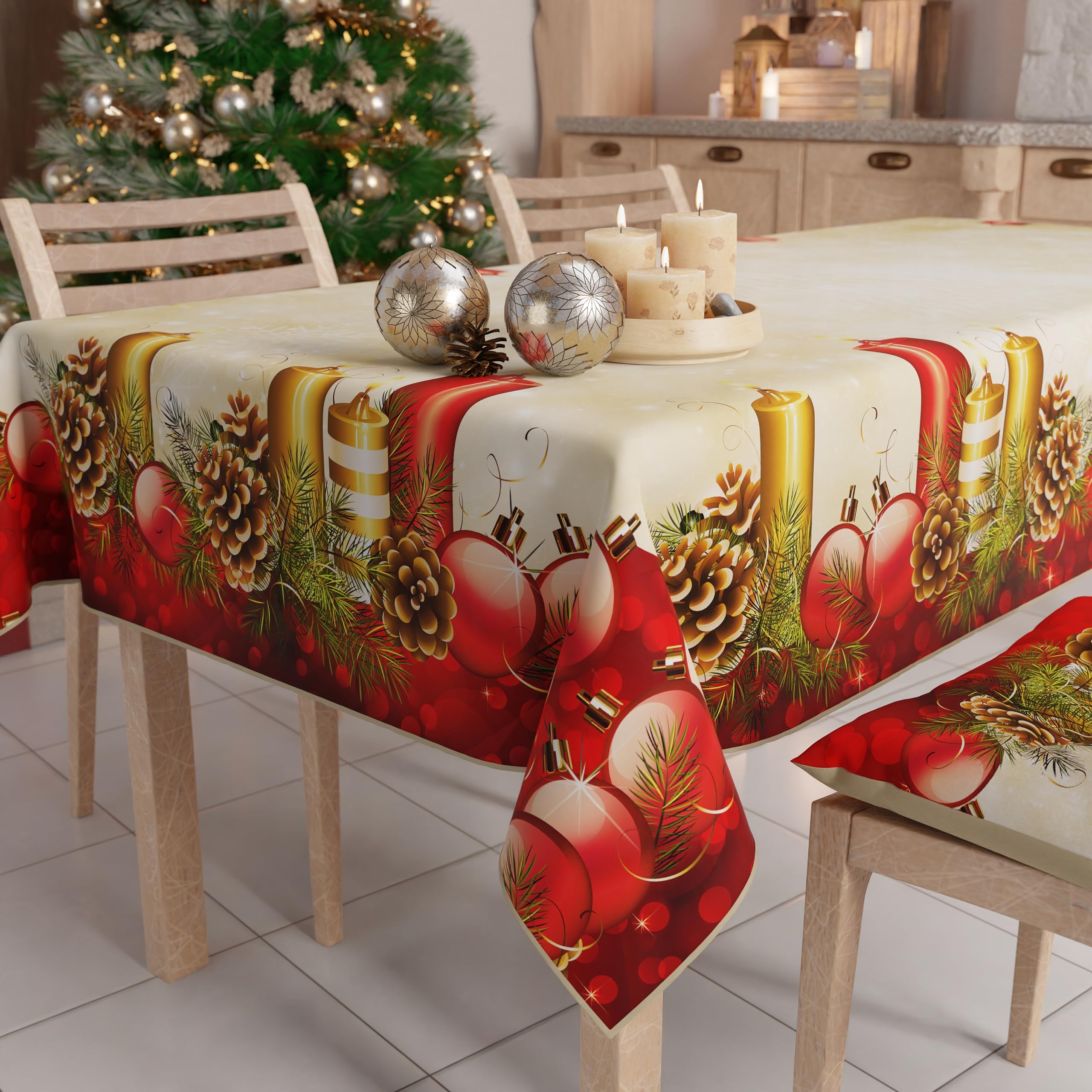 PETTI Artigiani Italiani Stain-Resistant Tablecloth Christmas – 140x240 cm Rectangular Festive Table Cover for Kitchen or Dining Table, Candle Design – 12 Seats, 100% Made in Italy — image 1