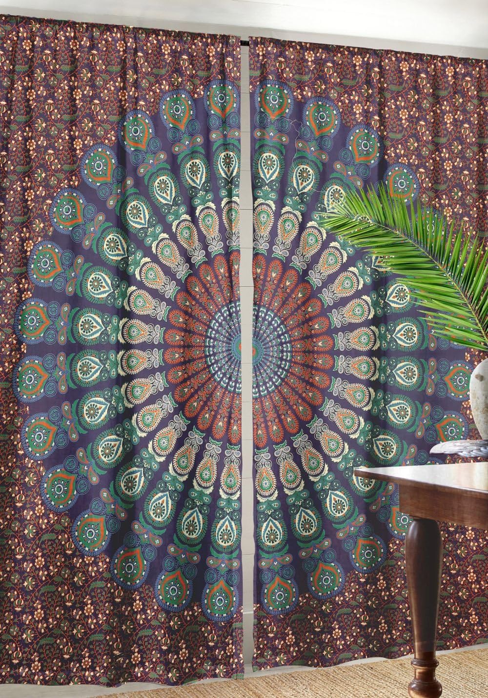 Labhanshi Peacock Mandala Window Curtains Indian Drape Balcony Room Decor Curtain Boho Set Ethnic Window Treatments & Panels Set