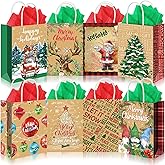 Cholemy 40 Pack Christmas Bags Bulk with 40 Tissue Paper Reusable Christmas Goody Sack Kraft Xams Gift Tote Bags with Handles(8.27 x 5.91 x 3.15 in)