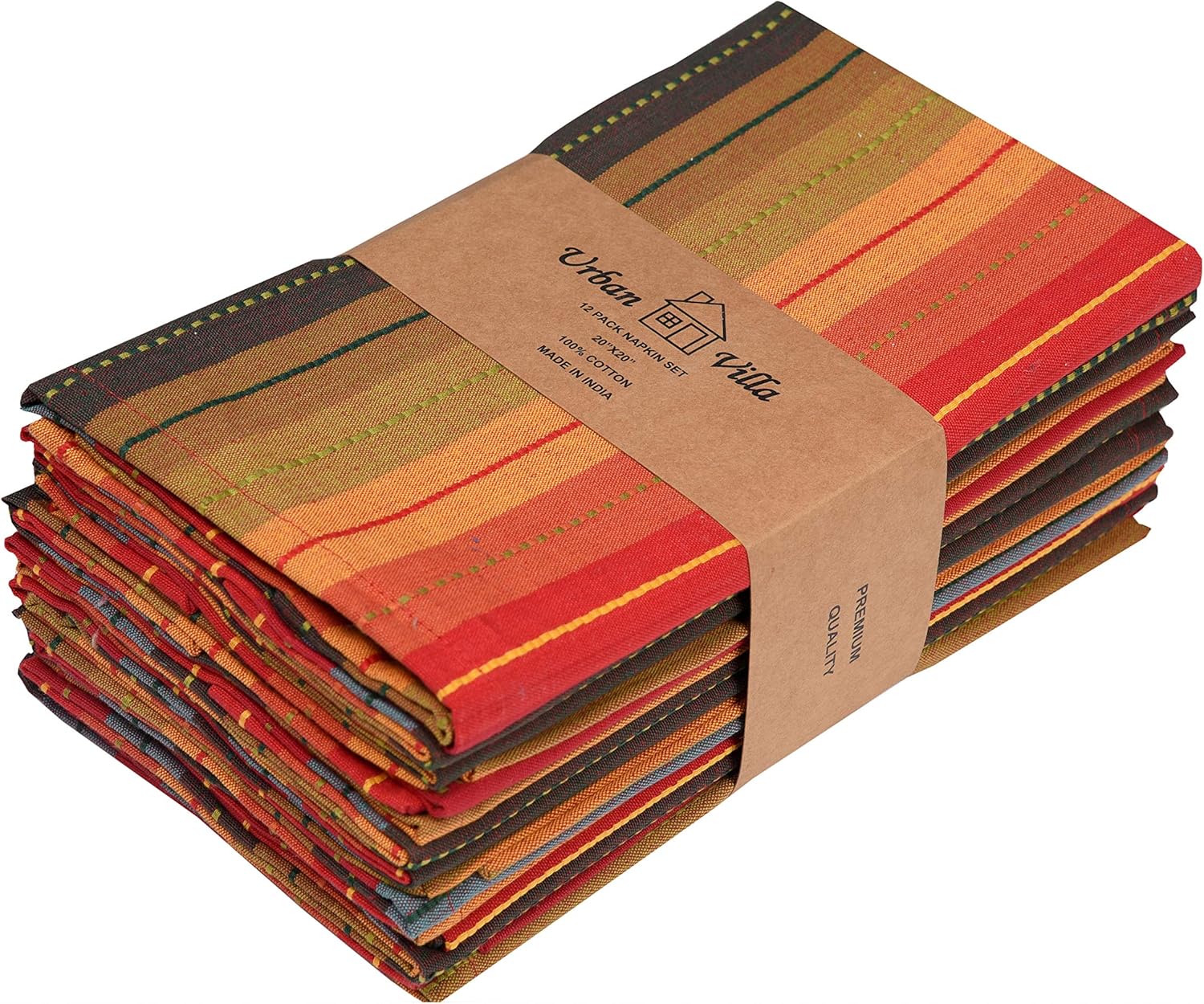 Urban Villa, Cuisine Stripes, Dinner Napkins, Everyday Use, Premium Quality, 100% Cotton, Set of 12, Size 20X20 Inch, Over sized Cloth Napkins with Mitered Corners, Ultra Soft, Durable Hotel Quality: Kitchen & Dining