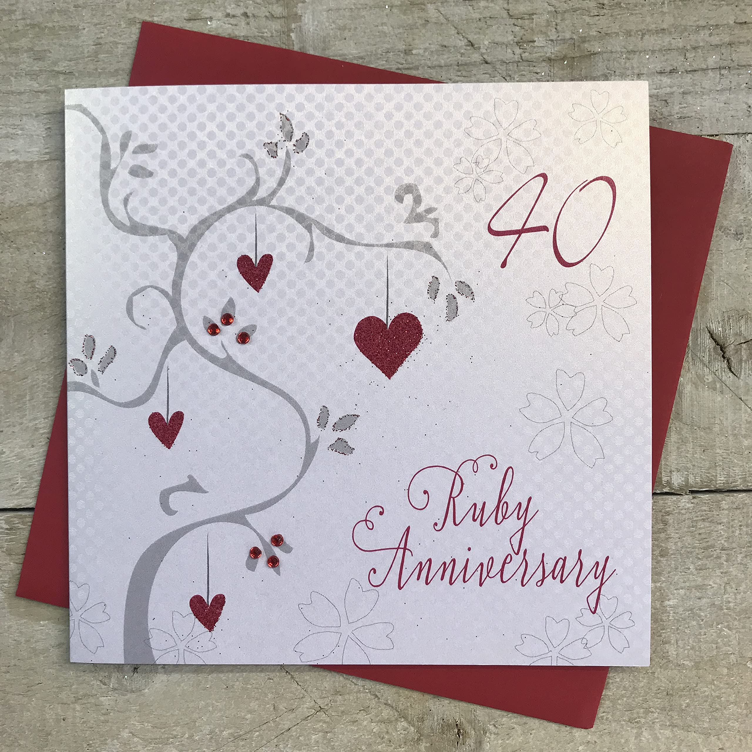 white cotton cards Ruby Wedding, Handmade 40th Card (Anniversary Tree, Code AB40)