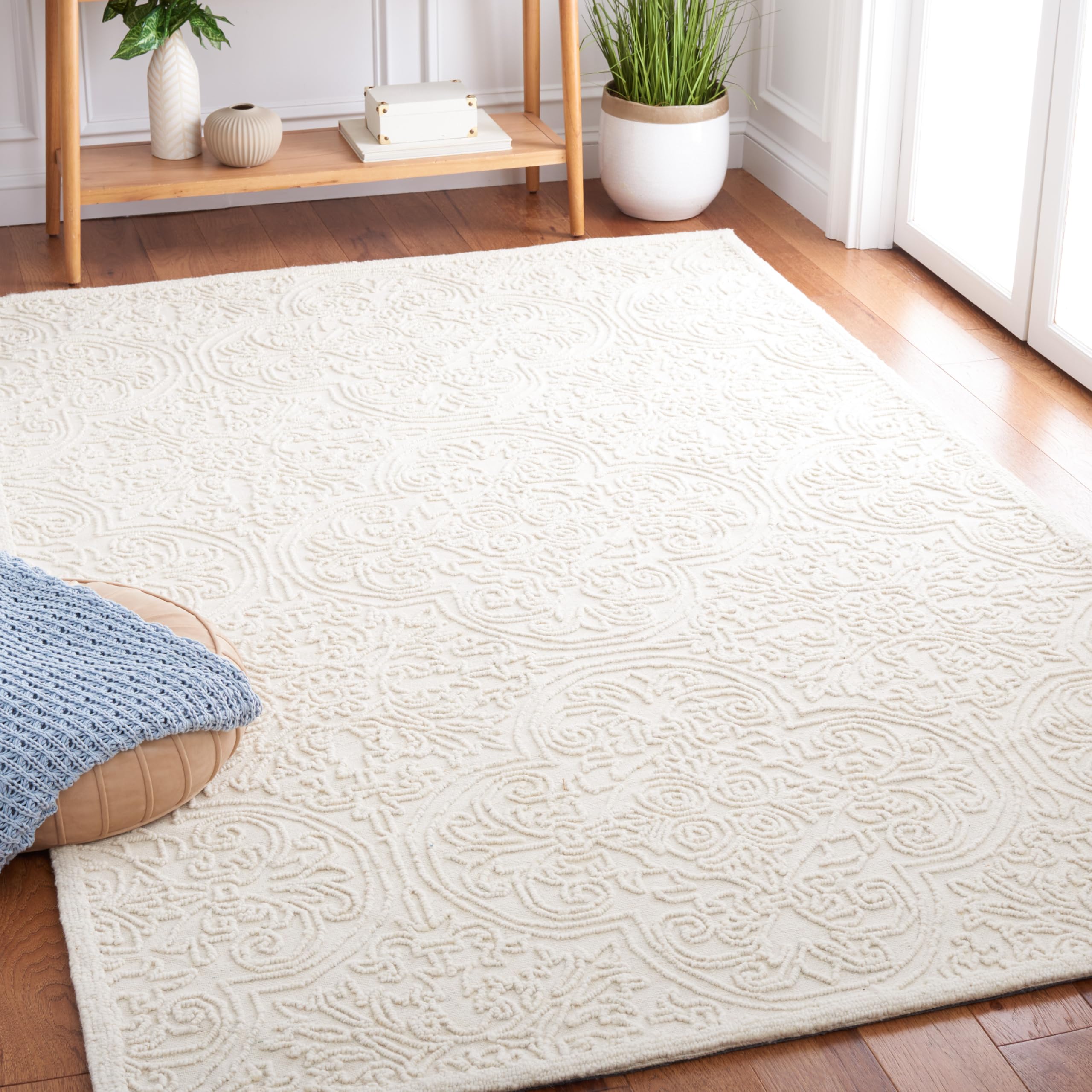 SAFAVIEH Area Rug 8×10 – Trace Collection – Large – Ivory, Handmade Wool, Ideal for Living Room, Bedroom, Office, Dining Space (TRC101C)