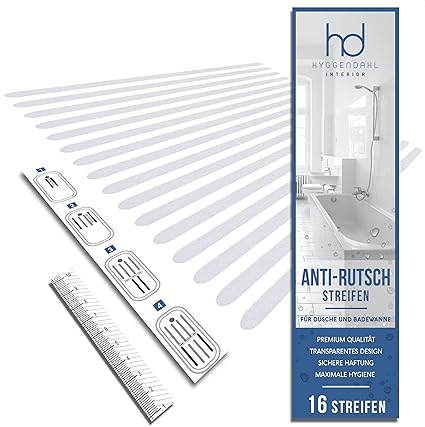 HYGGENDAHL 16x Anti-Rutsch Streifen für Dusche Whirlpool Badewanne | Selbstklebender Rutschschutz Transparent | Klebestreifen