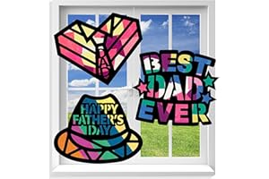 VHALE Suncatchers Craft 3 Sets (9 Cutouts) w Tissue Papers Stained Glass Effect Paper Sun Catcher Kit, Window Art, Classroom Crafts, Creative Art Projects, Kids Party Favors (Father’s Day)