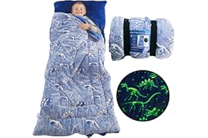 DREAMSBE Kids Sleeping Bag Glow in The Dark Slumber Bag for Girls and Boys - Large, Soft, Durable, Warm, Plush Sleeping Bags - Dinosaur & Unicorn Gift for Sleep Overs