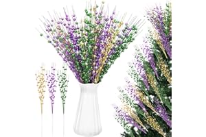 Wavwavw 18 Pcs Mardi Gras Decoration Mardi Gras Floral Picks Tree Decorations 17 Inch Carnaval Purple Green and Gold Glitter Berry Stems Artificial Picks and Sprays Decor for Wreaths Centerpieces