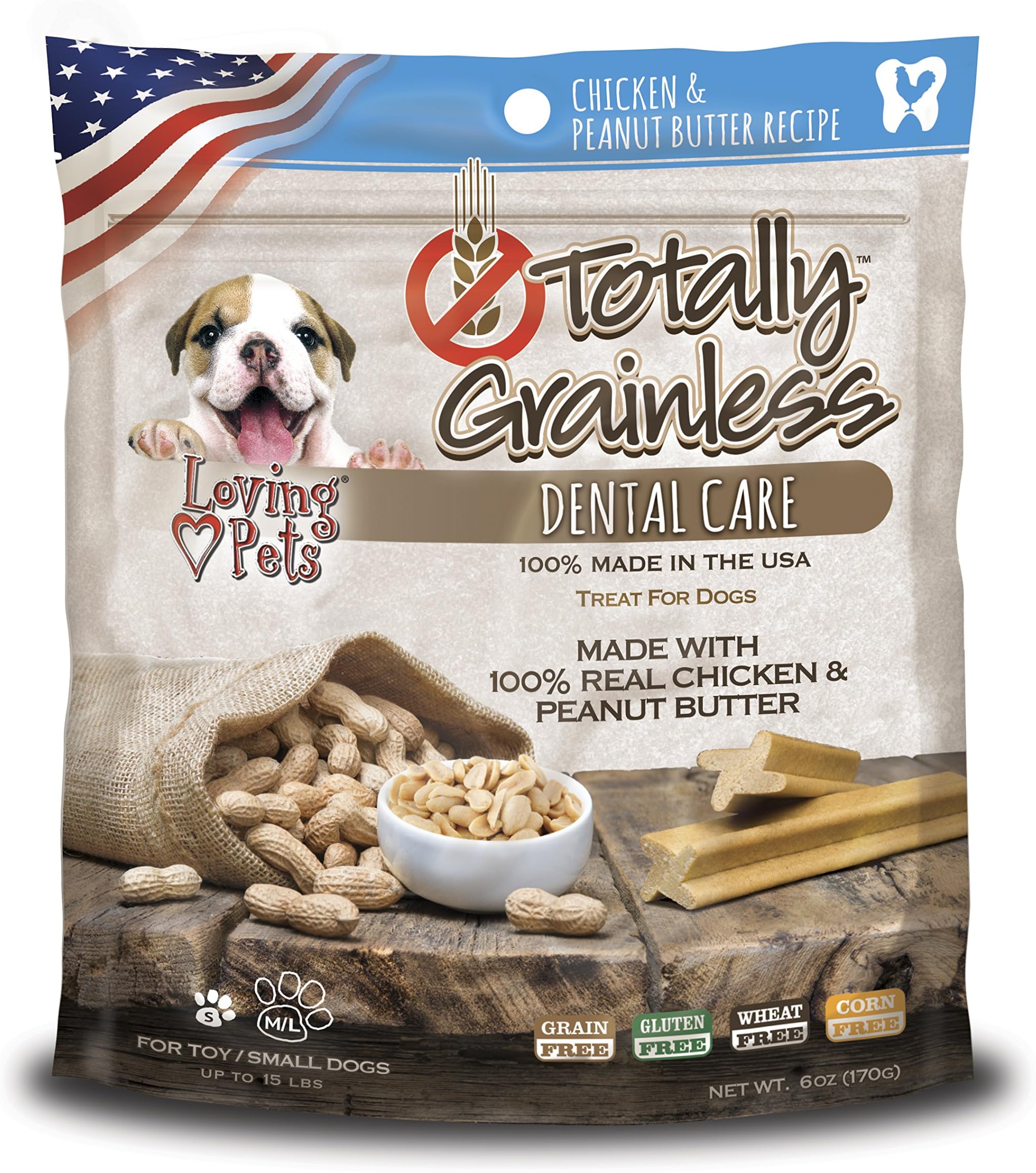 Totally Grainless Chicken And Peanut Butter Dental Dog Treats - Unique Pinwheel Shape Helps Clean Tartar And Massage Gums Better Than Other Dental Treats - Small