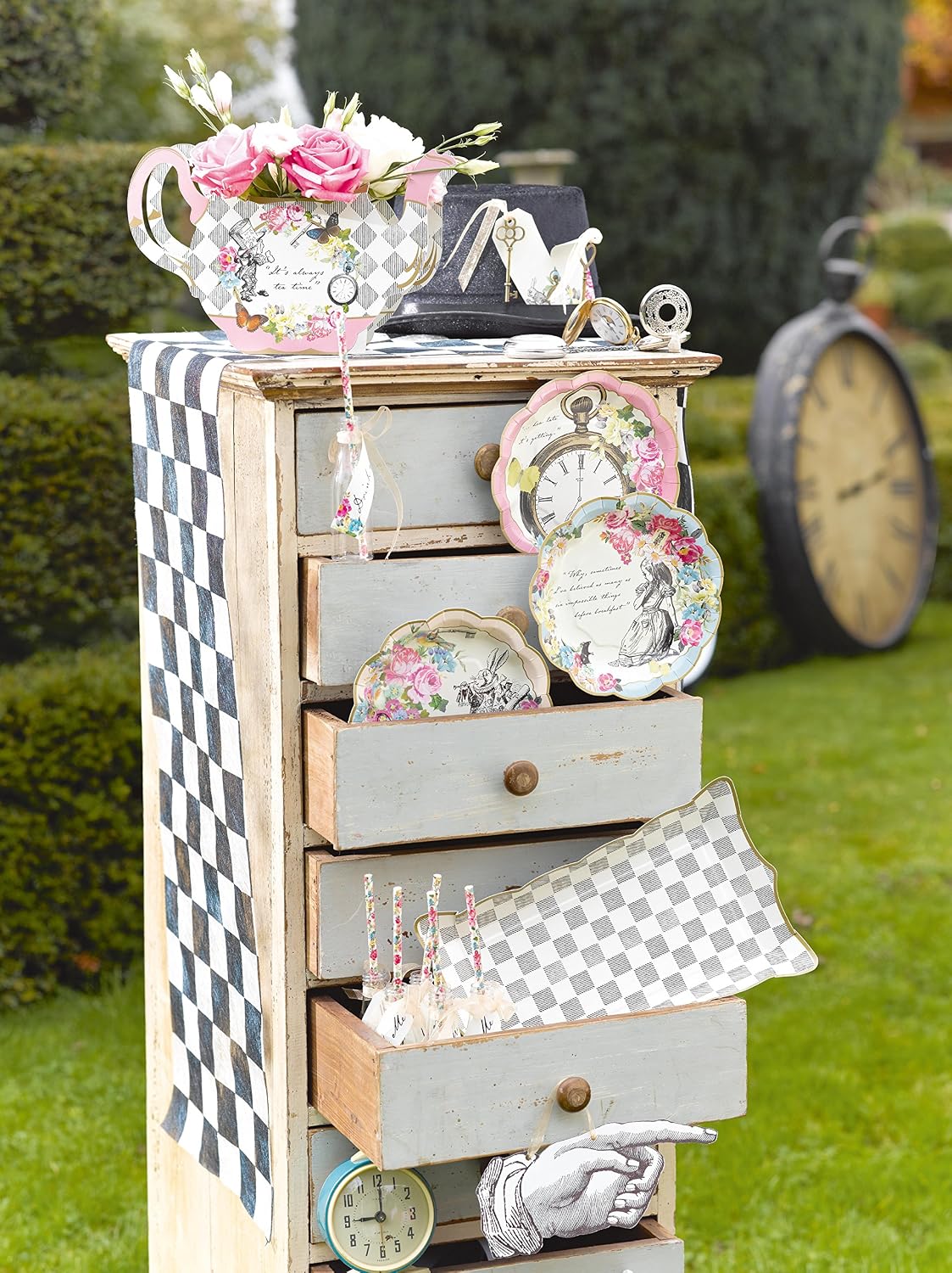 Talking Tables 4 x Paper Platters Size 29cm x 16.5cm Alice in Wonderland Mad Hatter Party Supplies Fabric Multicolour Perfect for Themed Afternoon Tea Baby Shower - Image 3