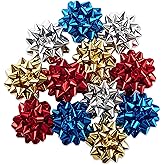 Hallmark Holiday Gift Bow Assortment (12 Bows) Sparkly Red, Blue, Gold, Silver for Christmas, Hanukkah, Birthdays, Weddings, Bridal Showers