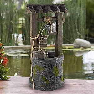 Pure Garden 50-LG1215 Wishing Well Fountain-4-Tier Polyresin Cascading Waterfall, Silver