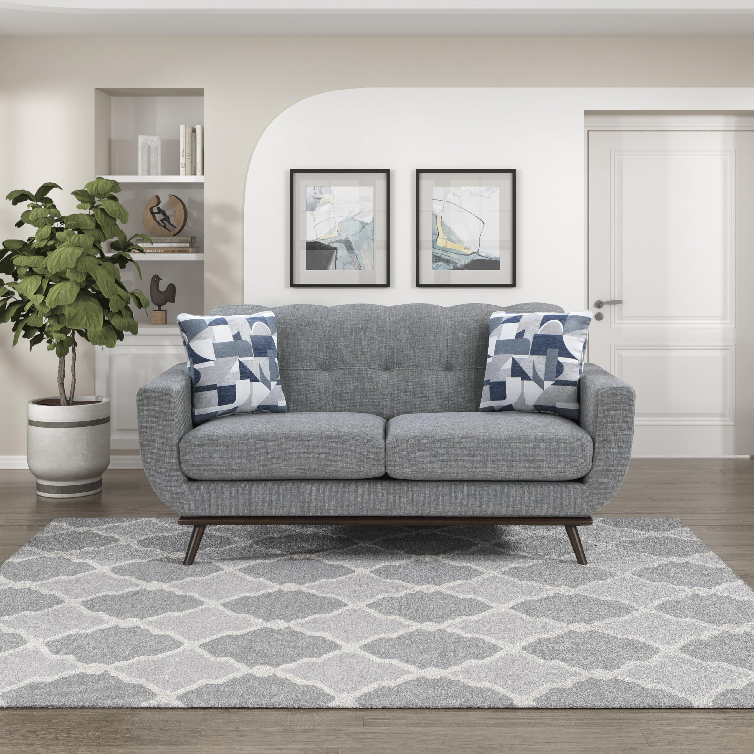 Photo 1 of Lexicon Small Couch Mid Century Modern Sofa Living Room Sofa Couch with 2 Accent Pillows, Button Tufted Upholstered Small Sofa for Bedroom/Waiting Room/Office/Apartment, 70'' Loveseat, Grey Chenille