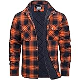 CRYSULLY Men's Flannel Shirt Jacket Cotton Quilted Lined Button Down Plaid Shirt Jacket Winter Warm Heavyweight Shackets