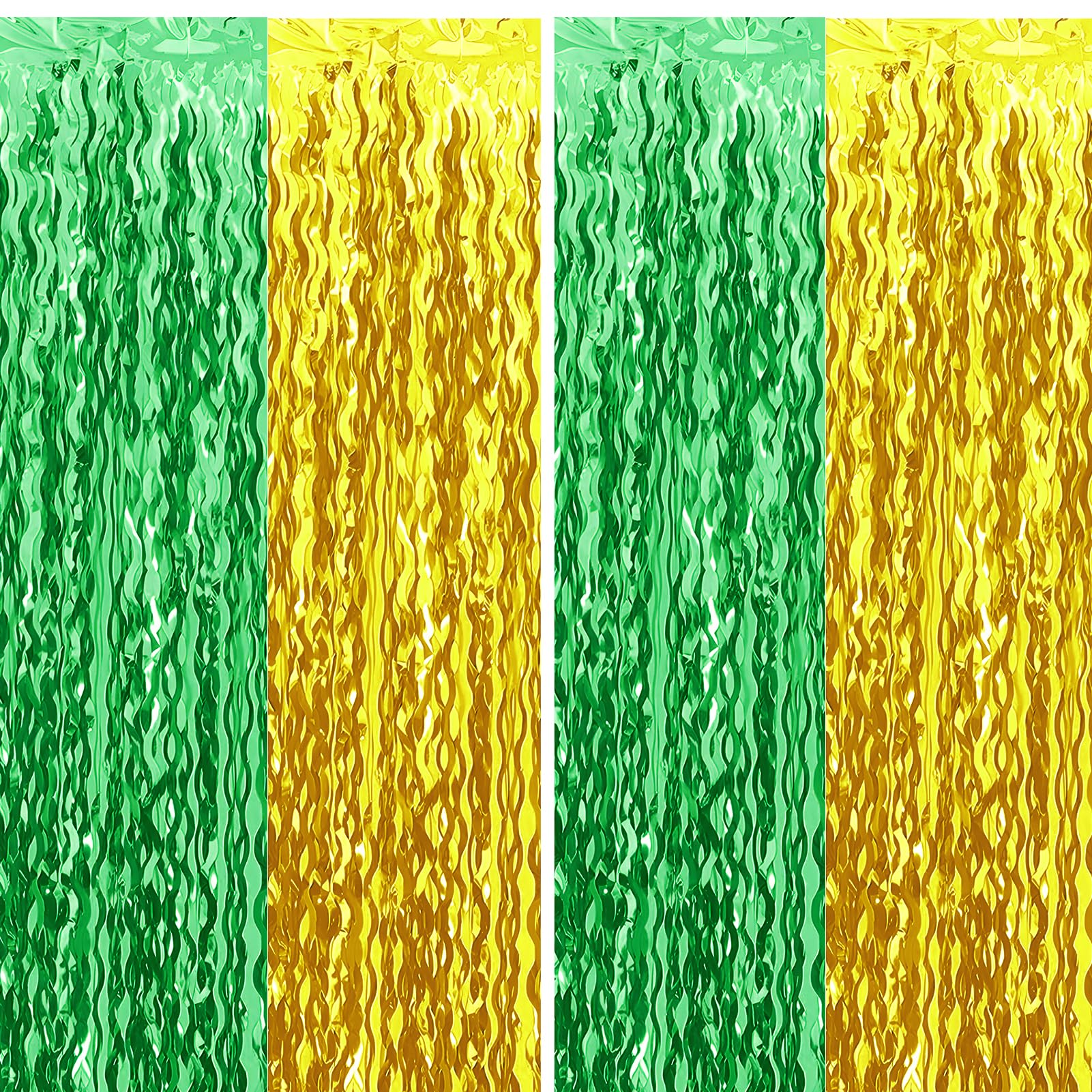 Photo 1 of ***3 PACKS***Green and Gold Wavy Tinsel Foil Fringe Curtains Graduation Photo Booth Backdround for High School College Any Grades Graduation Decorations 2025(2 Pack 3.2 ft x 6.6 ft)***3 PACKS***