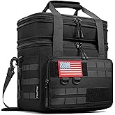 RalChyez Tactical Lunch Box, 20L Large Heavy Duty Double Deck Insulated Lunch Bag Leakproof Expandable Tote Cooler with Shoulder Strap for Adult Men Women Work Fishing Picnic Travel Black