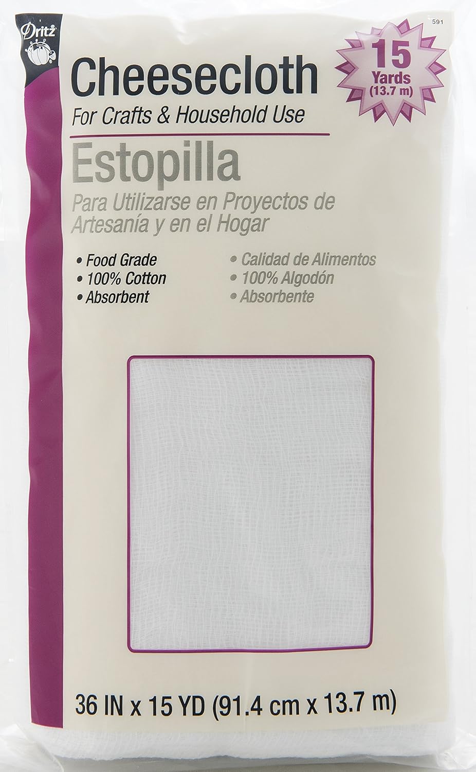 Dritz 591 Cheesecloth, Food Grade #10, 36-Inch x 15-Yards