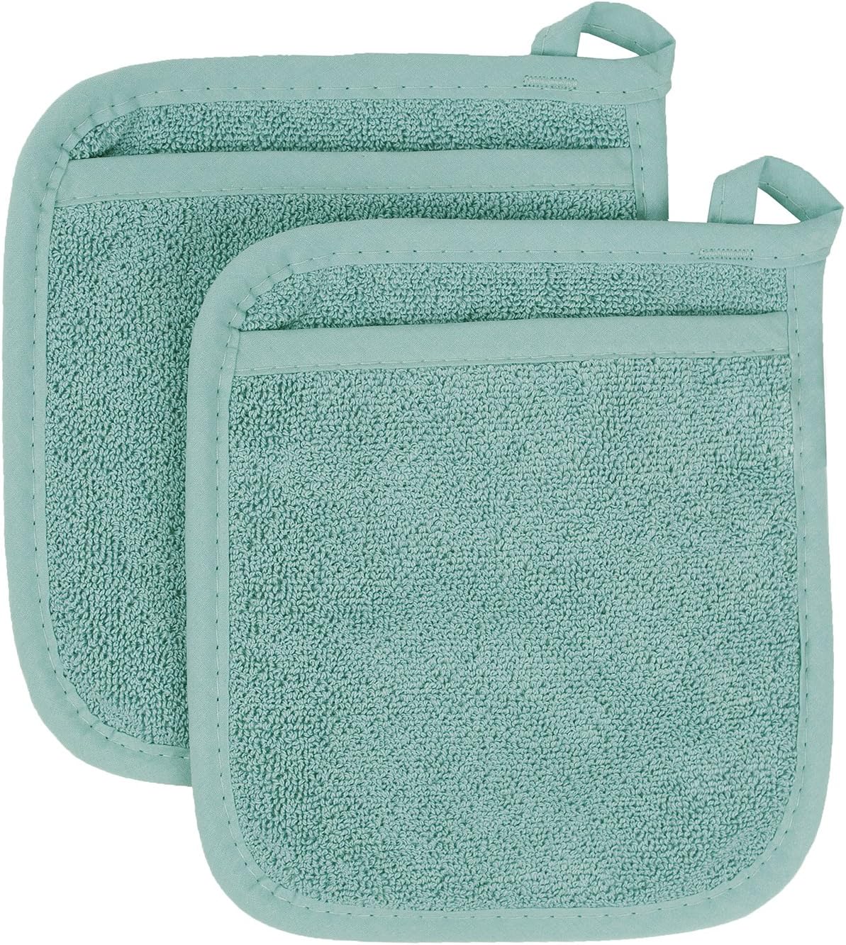 Ritz Royale Collection 100% Cotton Terry Cloth Pocket Mitt Set, Dual-Function Hot Pad / Pot Holder, 2-Piece, Dew: Home & Kitchen