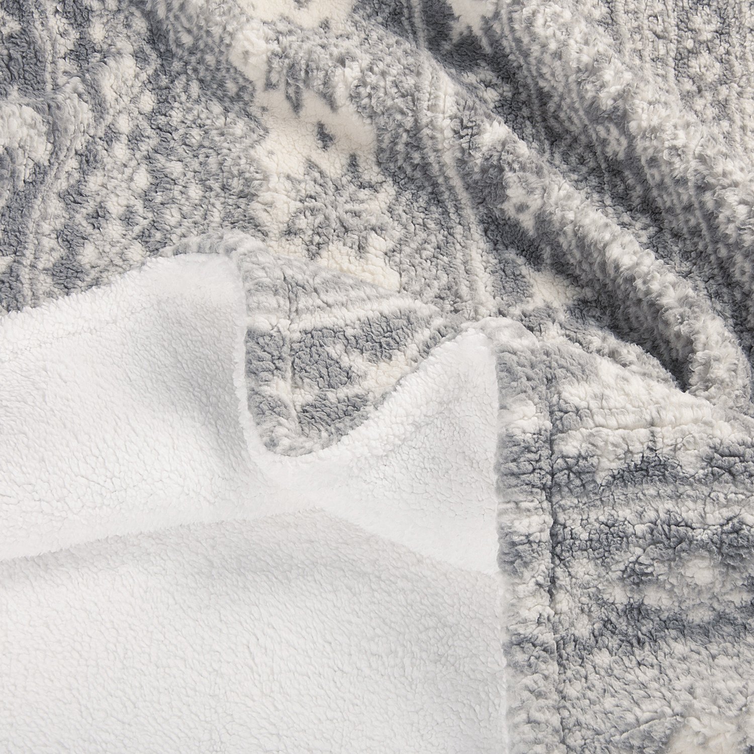 Snowflake Theme Sherpa Throw Blanket, Luxury Reversible Cozy Fleece Blanket, Warm Super Soft Comfort Caring Gift for Children and Adult, 155cm x 127cm, Grey by Catalonia